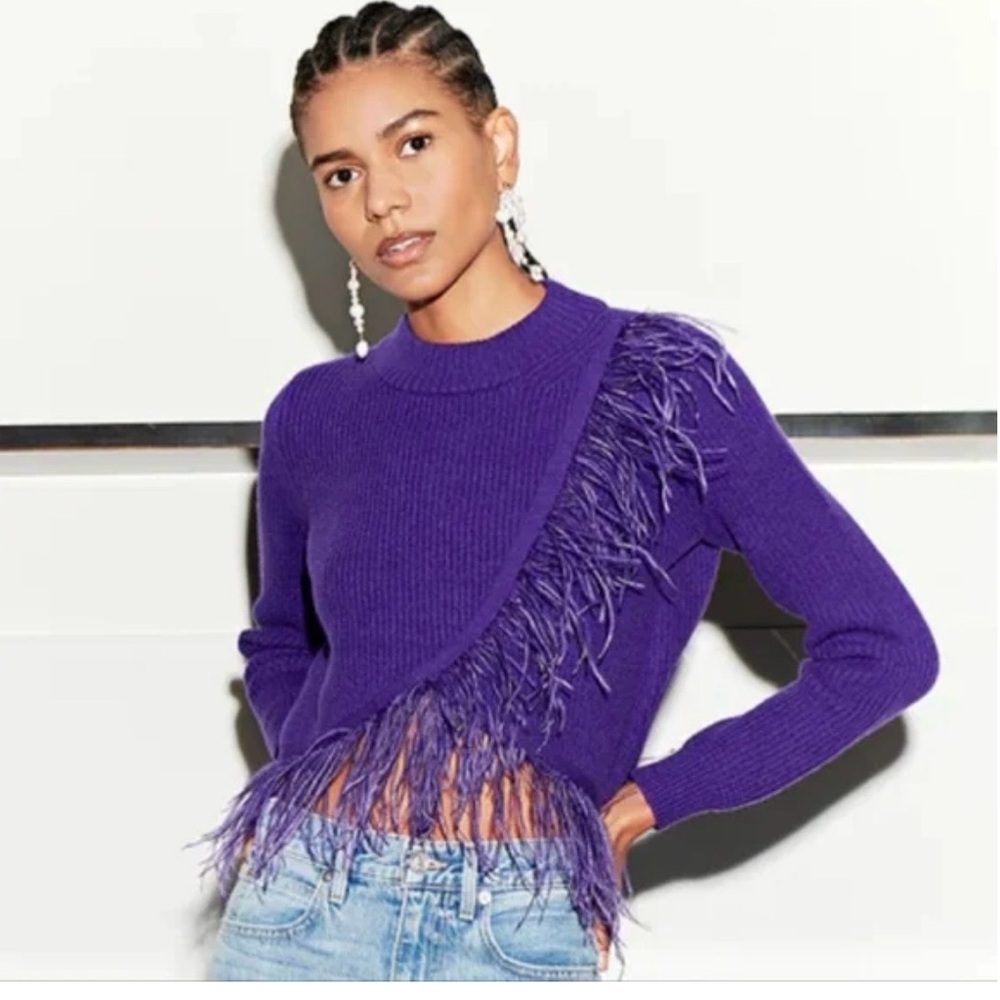 SAYLOR Vibrant Purple Feather-Accent Sweater